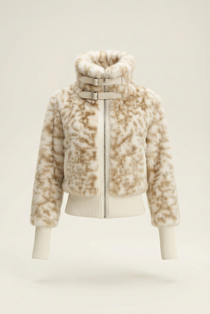 Julie Short Jacket with Stand Collar – Beige &amp; Brown