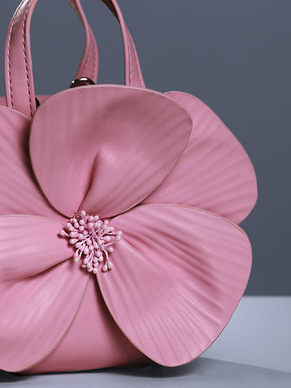 Acsah Leather Flower Bag In Pink 