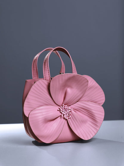 Acsah Leather Flower Bag In Pink 