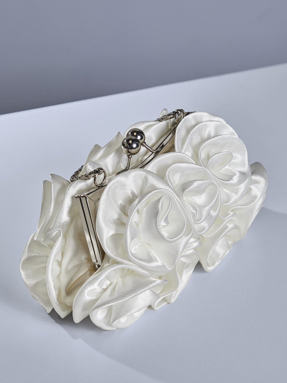 Adahy Flower Satin Bag In White 