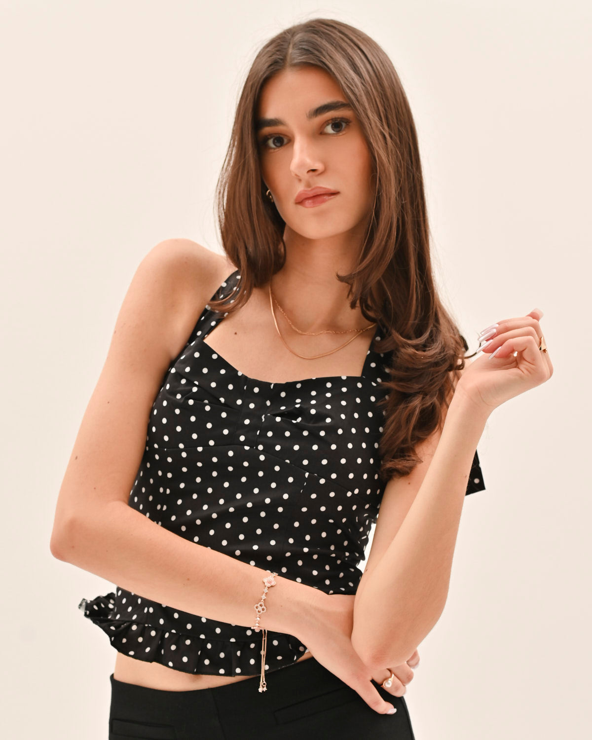 Athena Polka Dot Top - Black
