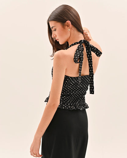 Athena Polka Dot Top - Black