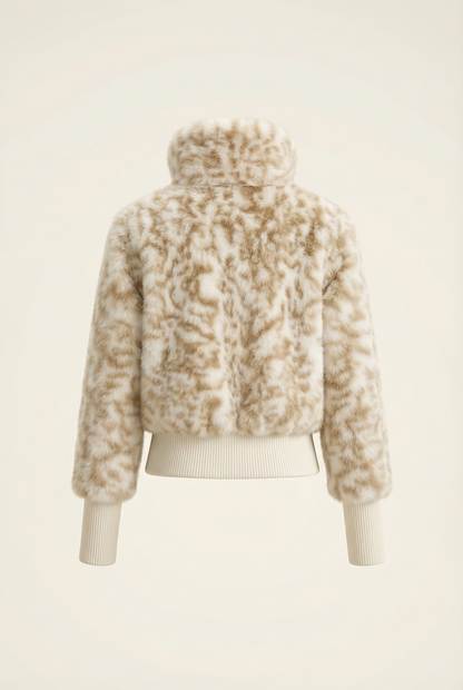 Julie Short Jacket with Stand Collar – Beige &amp; Brown