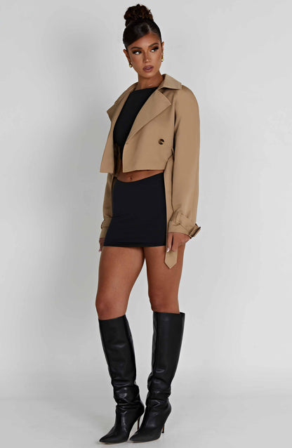 Caprice Cropped Trench Coat – Beige