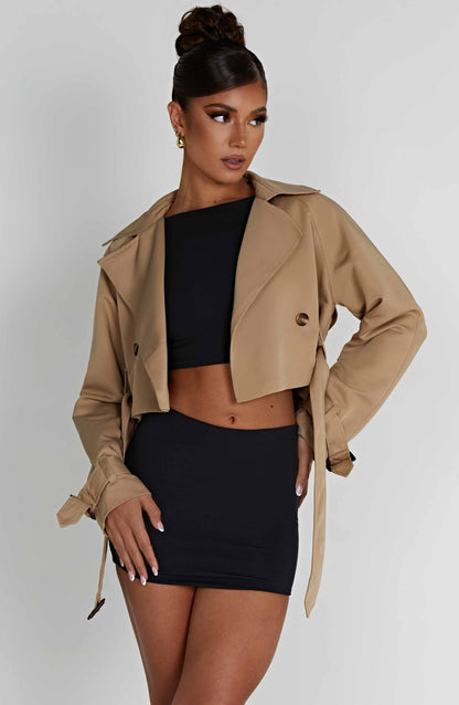 Caprice Cropped Trench Coat – Beige