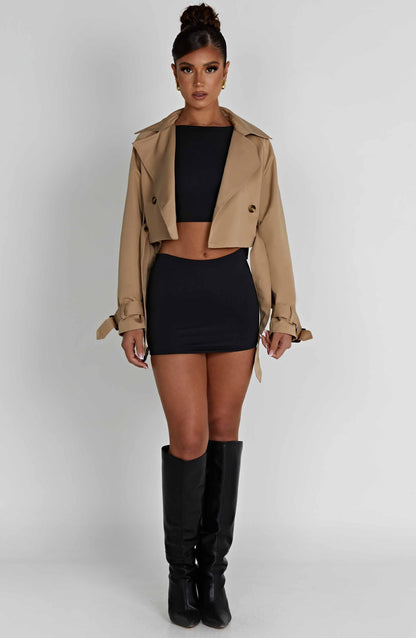 Caprice Cropped Trench Coat – Beige