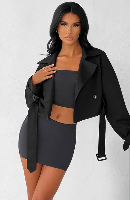 Caprice Cropped Trench Coat – Black