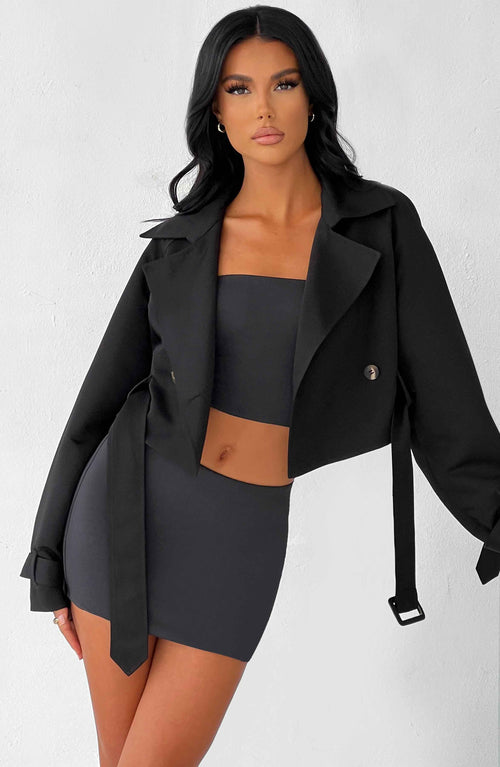Caprice Cropped Trench Coat – Black